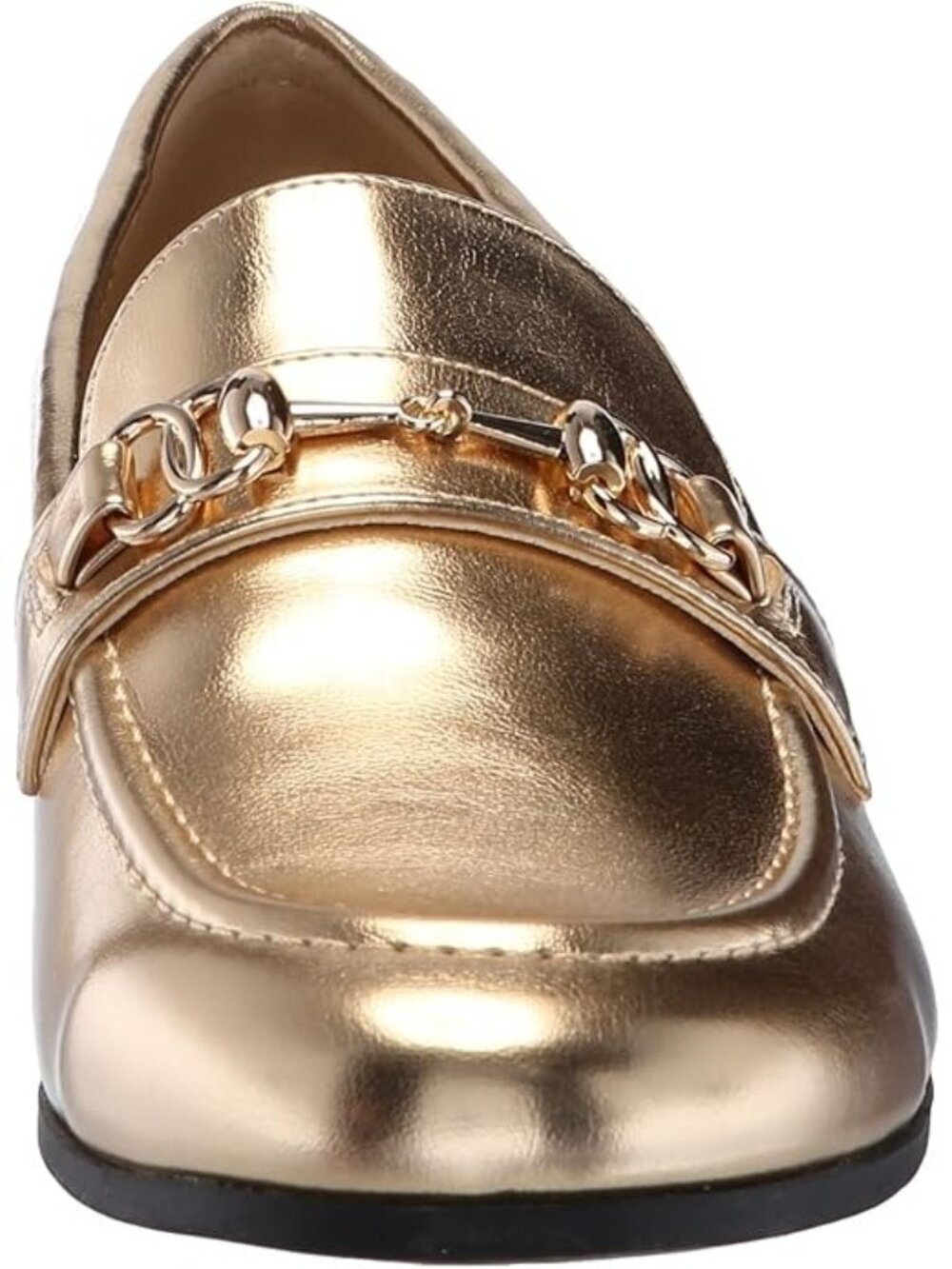 Bandolino Laly Size 7 Metallic Gold Loafers Slip-On Almond Toe Chain Detail - Picture 2 of 7